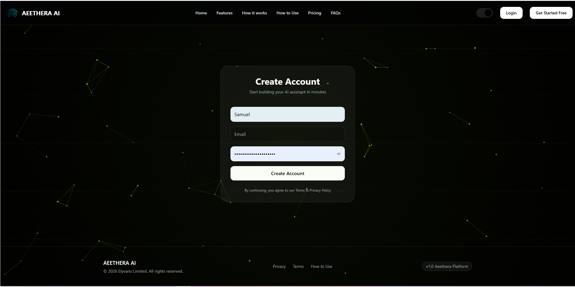 Registration page