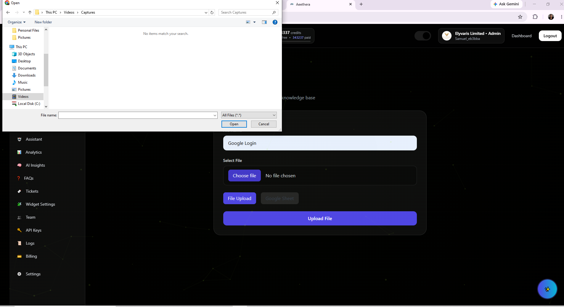 Login button on Aeethera homepage