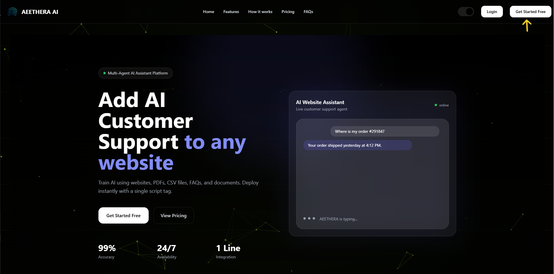 Get Started button on homepage