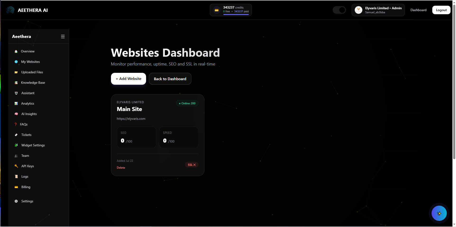 Login button on Aeethera homepage